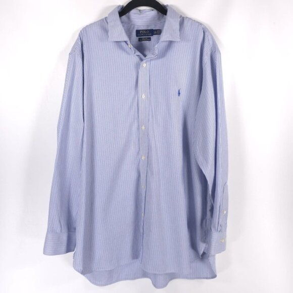 POLO RALPH LAUREN EASY CARE COTTON STRETCH Striped Men’s‎ Shirt LS Size 18 34/35 - Picture 1 of 9